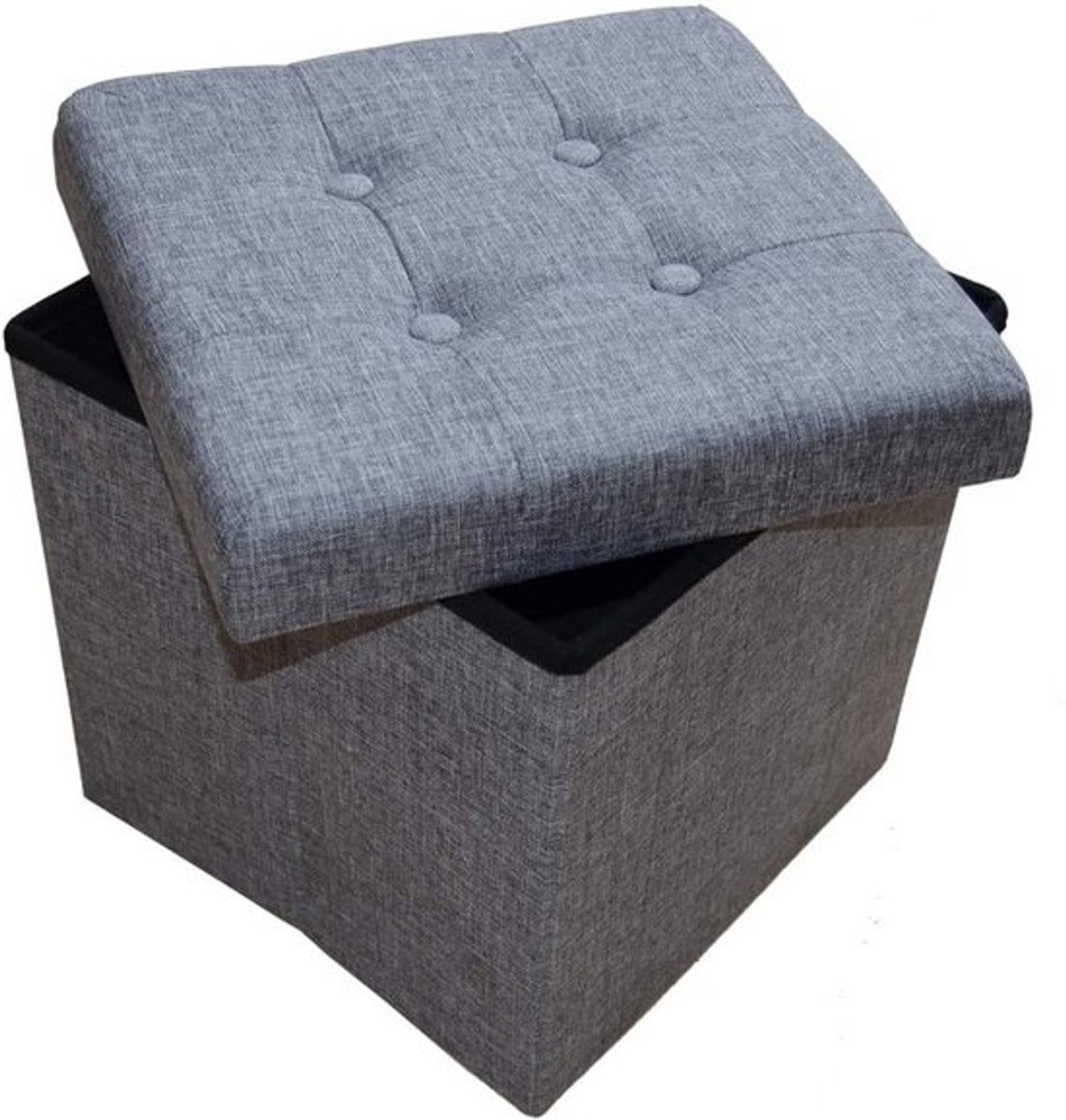 Opvouwbare zitkist - Kruk met opbergruimte en beklede linnen bekleding - Grijs - 38 x 38 x 38 cm