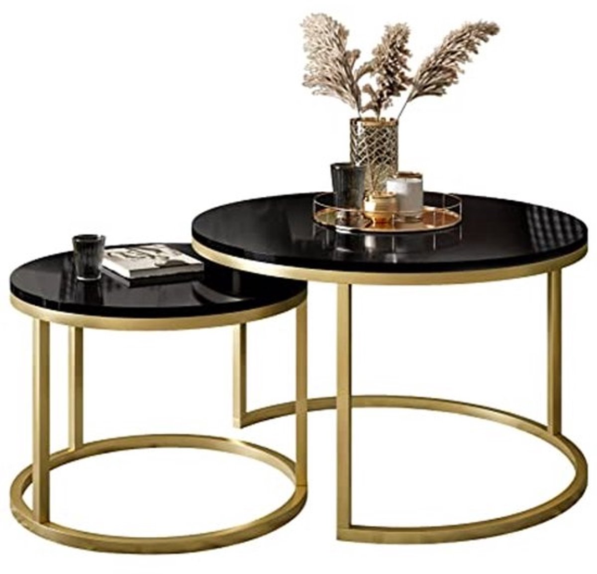 Moderne 2-in-1 Salontafel in Goud Mat en Hoogglans Zwart/Wit voor Loft- en Interieurstijl