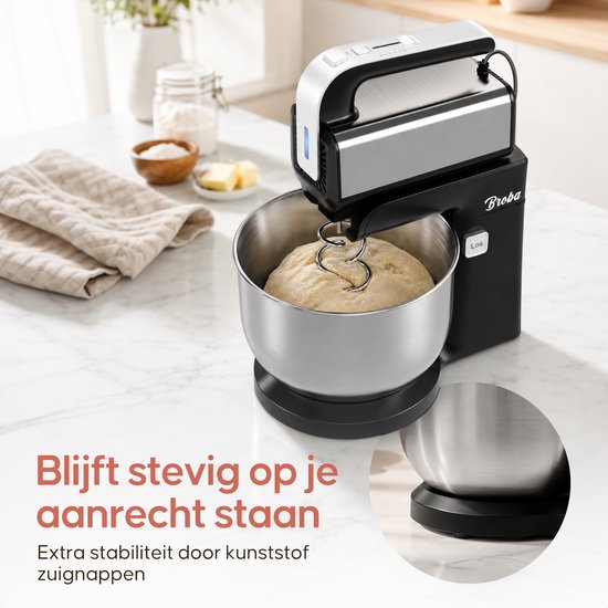 Gedetailleerde foto van de zuignappen aan de onderkant van de zwarte Broba mixer.