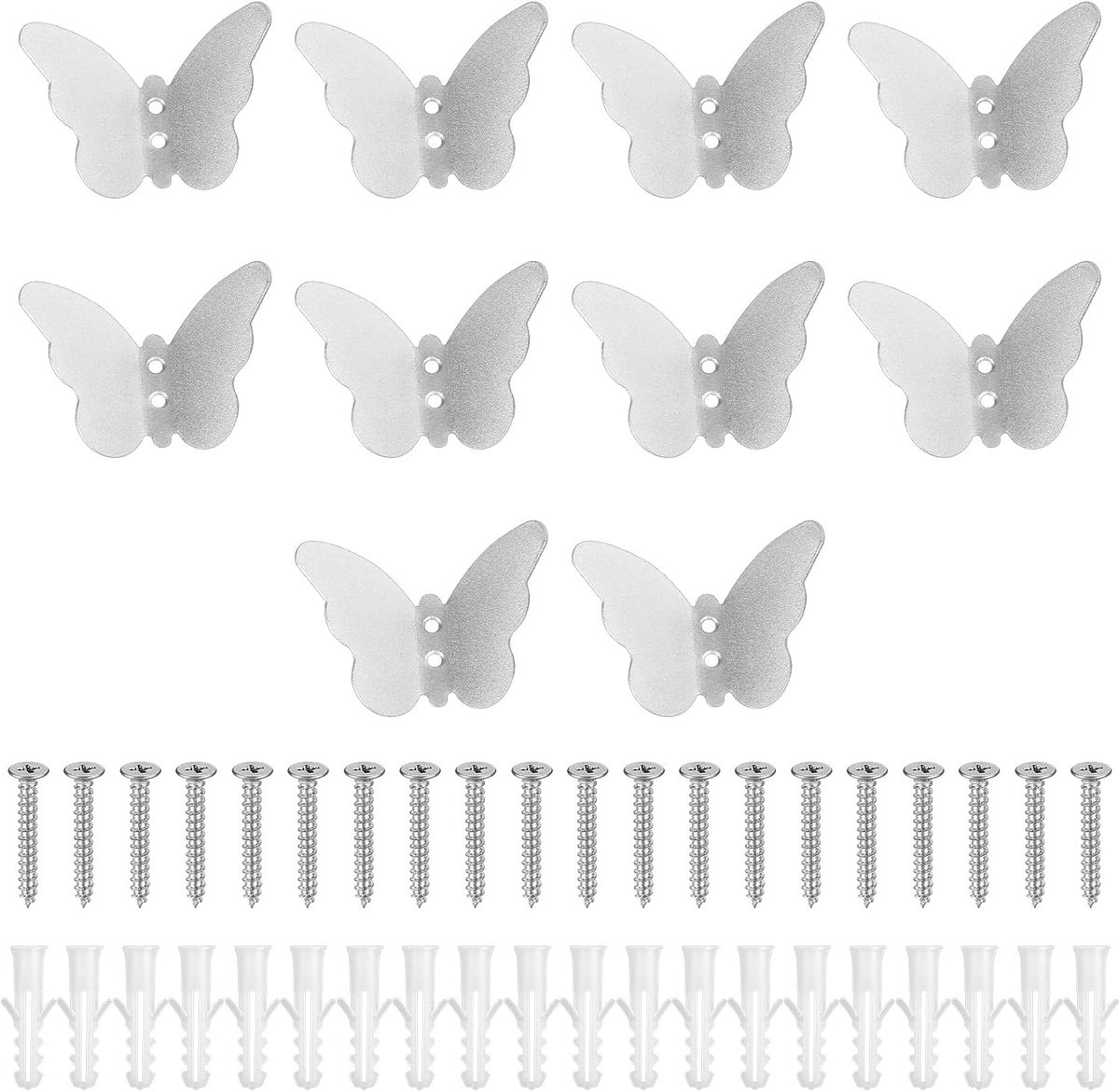 10 stuks garderobehaken, kledinghaken, wandhaken, zilver, creatieve vlinderhaken, garderobe, jashaken voor jassen, mantels, sjaals, handdoeken, slaapkamer, badkamer, decoratie