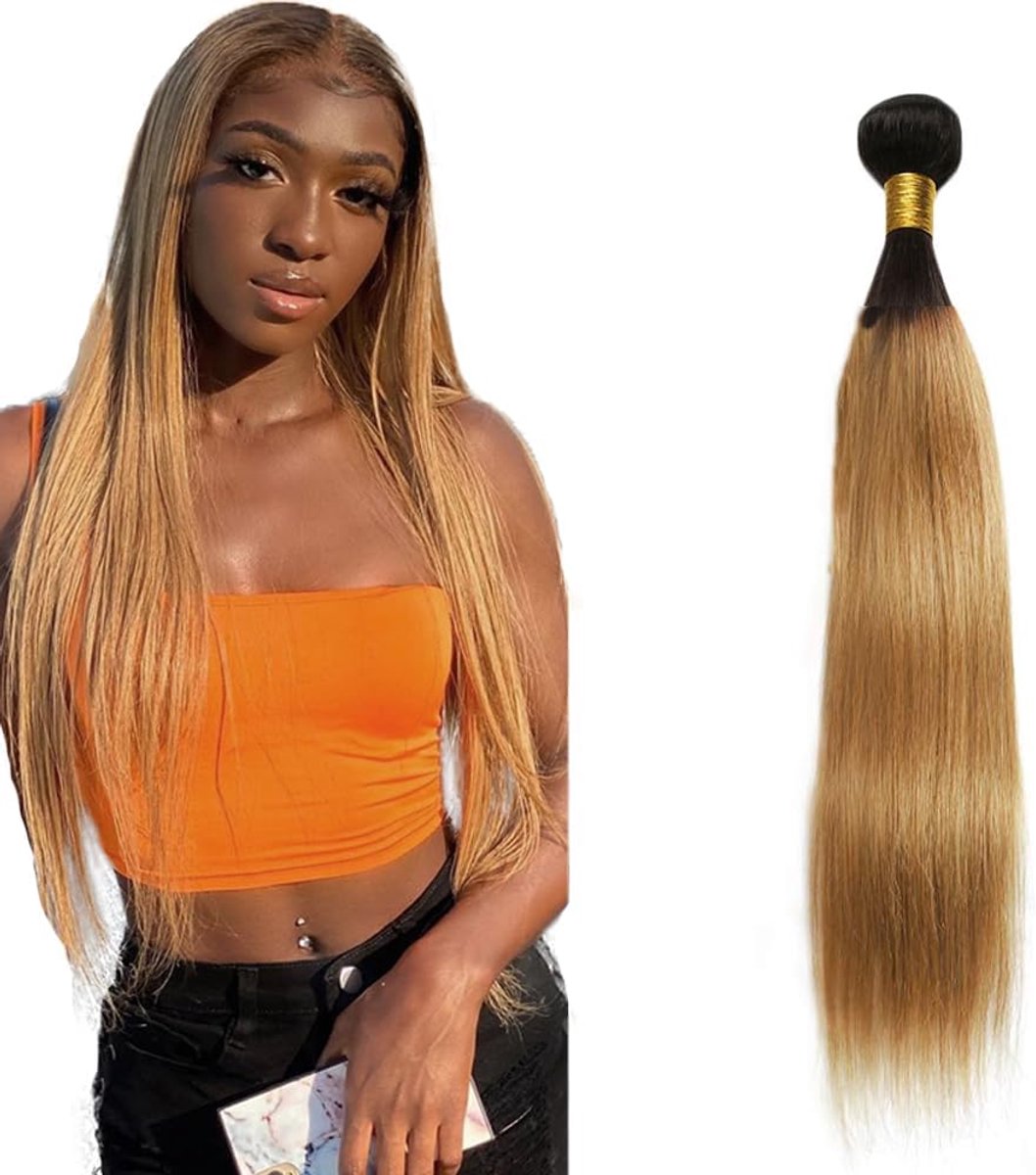 Hair Bundles Sew in Bundles Human Hair Extension 1B27 Ombre Blonde Straight Unprocessed Virgin Menselijk Haar Low Tangle Minimal Smell For Women 1 Bundle 12 Inch