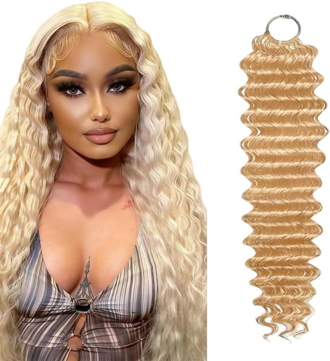 Crochet Human Hair Echte Haarverlenging 60g 40 Strands #613 Blonde Color Soft Lightweight Deep Wave Crochet Human Hair Bundles Human Hair Crochet Extensions 18 Inch
