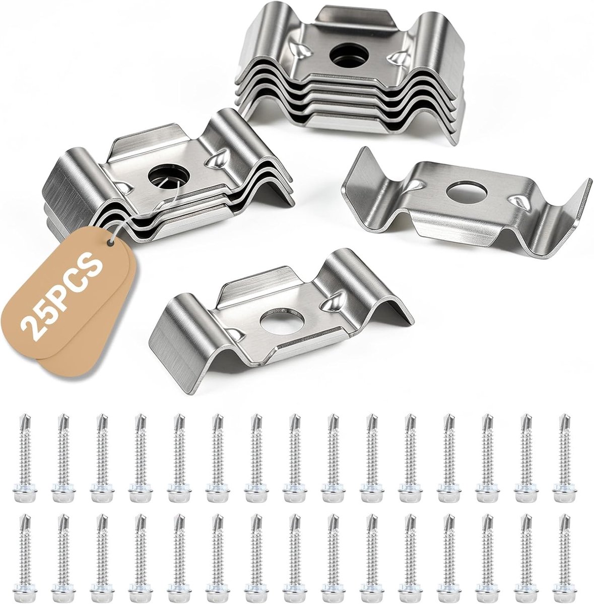 25 x dubbelstaafmat-hekaccessoires van V2A roestvrij staal, staafmat, hekbevestiging met 30 zeshoekige plaatschroeven, dubbele stangmat, hekbevestiging, roedemmat, hekaccessoires