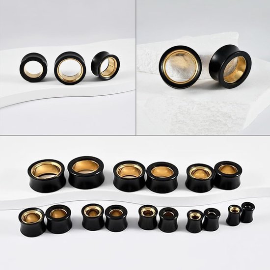 Tunnel hout 8 mm - 22 mm roestvrij staal goud oortunnel set plug piercing sieraden vrouwen mannen 2 stuks — afbeelding 4