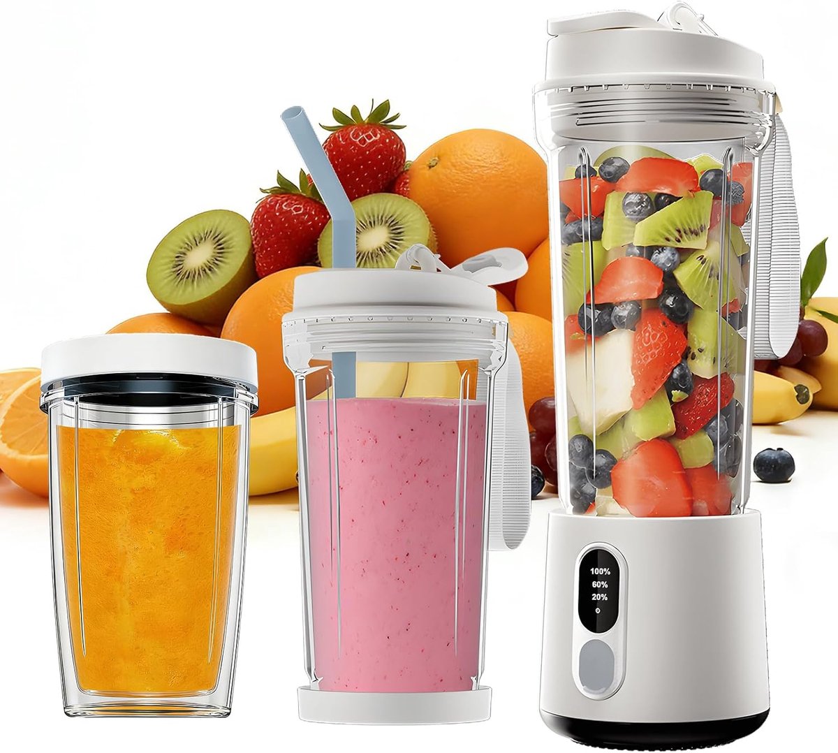 Blender voor shakes en smoothies - 300 watt kleine blender 500 ml elektrische sapcentrifuge Persoonlijke blenders voor shakes en smoothies Draagbare sapcentrifuge Oplaadbaar
