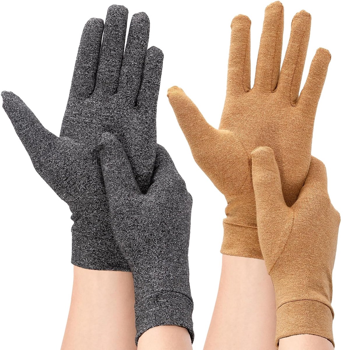 2 paar artrose-handschoenen voor dames en heren, zachte compressiehandschoenen, verlichting bij artrose, Raynaud-ziekte en carpaal tunnelsyndroom (grijs + beige, S)