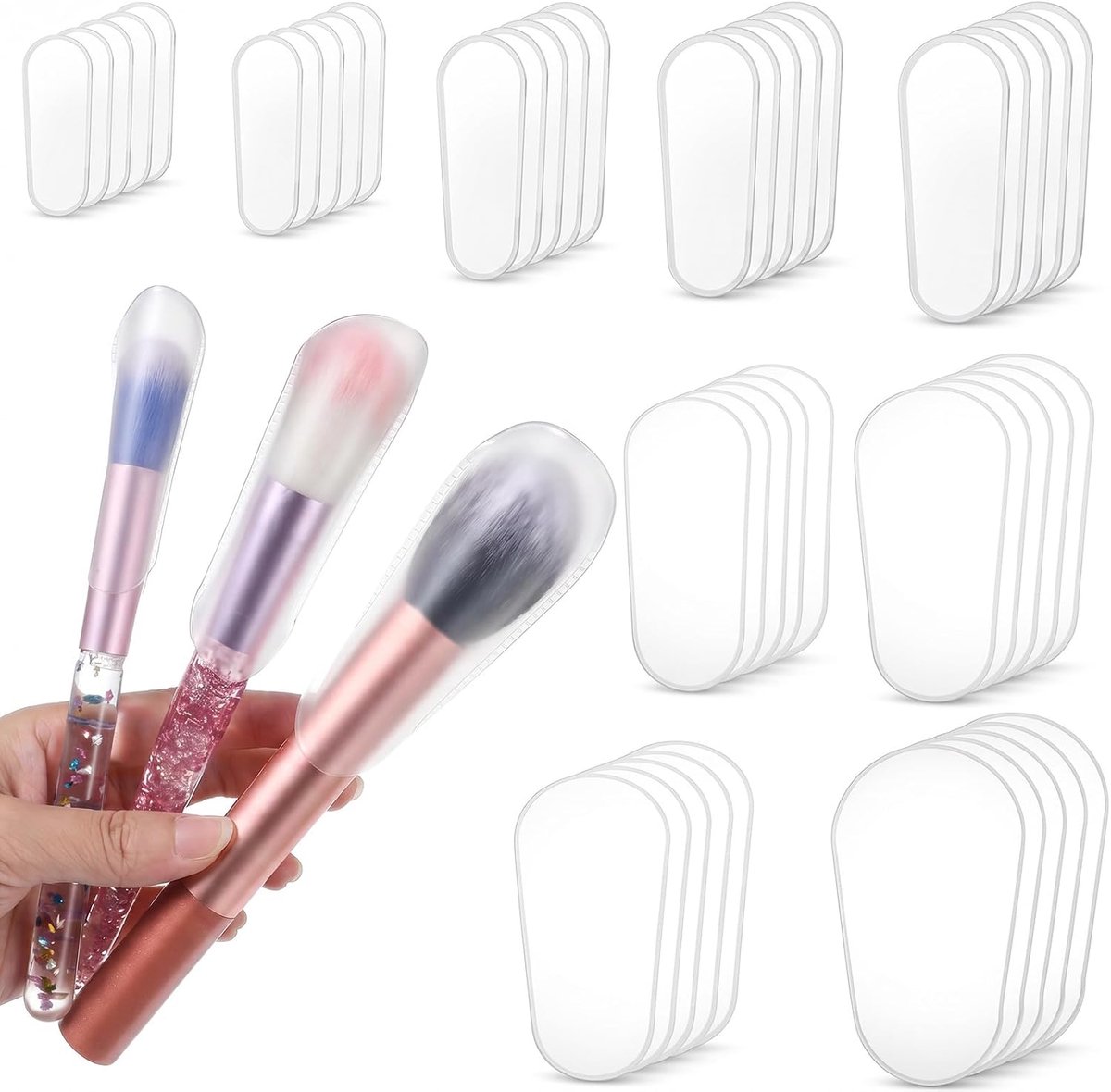 Make-upkwastenetui, transparant, stofdicht, 5 maten, waterdicht, flexibel, voor make-upkwasten, universele pasvorm voor reizen, thuis en 45 stuks