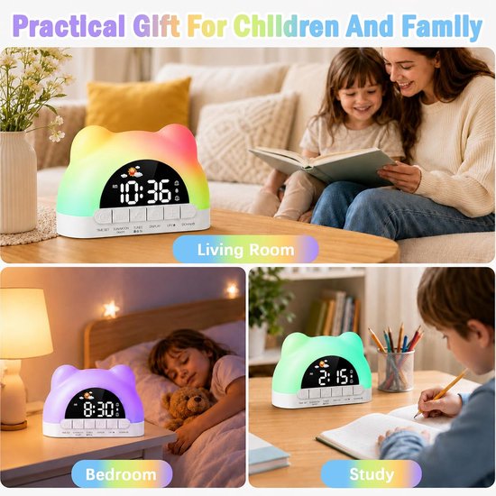 Kinderwekker - Lichtwekker - Digitale Wekker met Lamp - Lichtwekker - Snooze Functie - 12/24H - voor Meisjes Jongens Tieners Slaapkamer — afbeelding 3