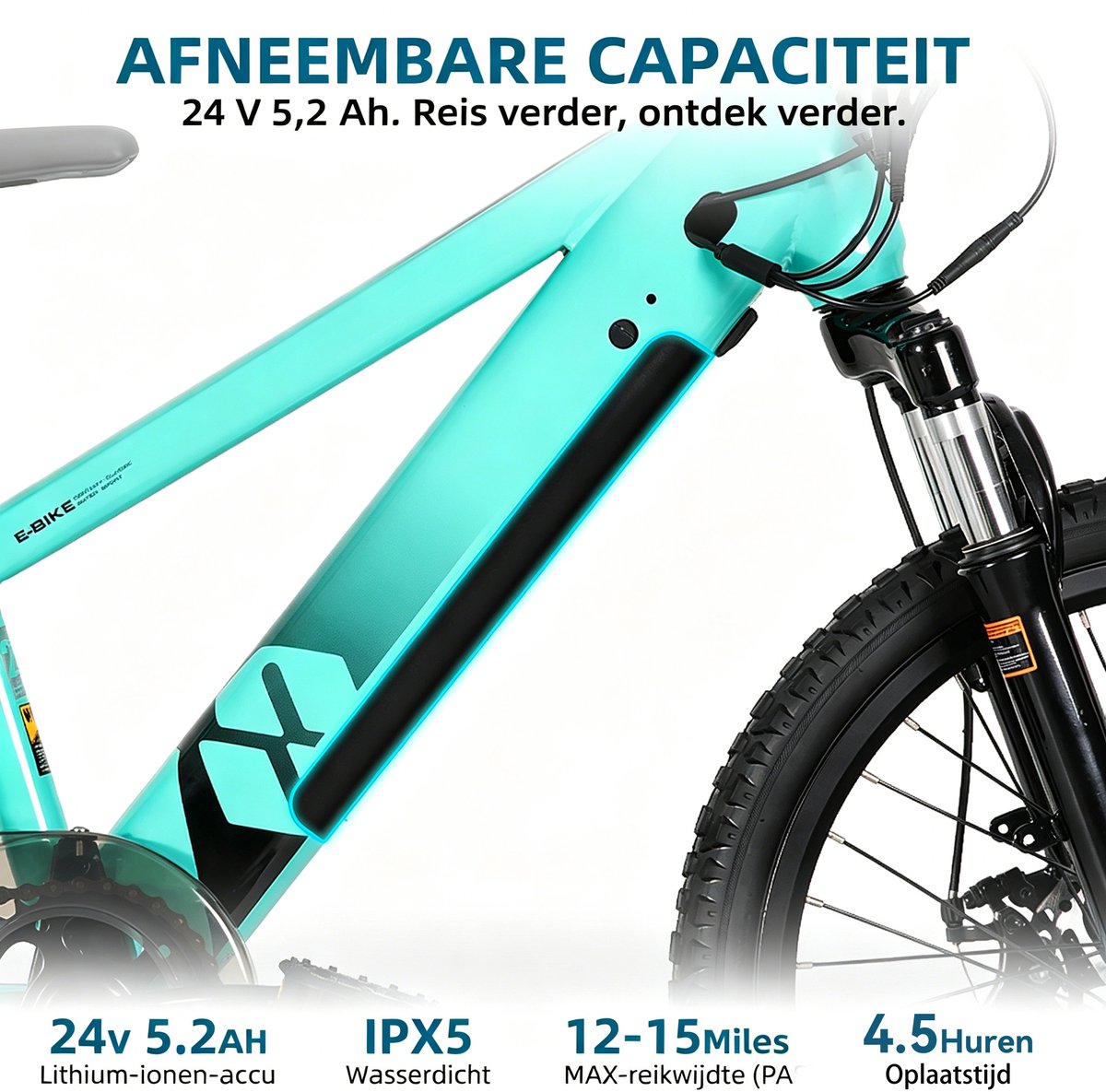 JOYSTAR 24 Inch Elektrische Kinder Mountainbike - 250W E-Bike voor Kinderen (7+ Jaar) - 25 km Actieradius - Met Verwijderbare Accu & Schijfremmen – Spaakwiel - Groente thumbnail 2