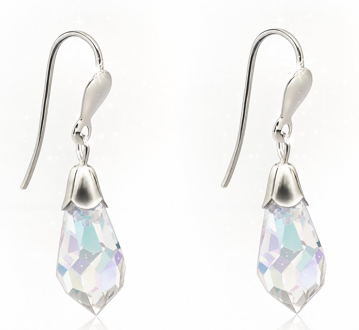 Zilveren dames oorbellen met druppelvormige AB-color kristal hanger - oostenrijks kristal - 925 zilver