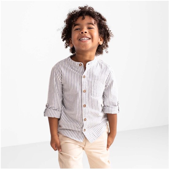 Prénatal Blouse - Kinderkleding Jongens - Blouse Jongens - 80% katoen - 20% linnen - Dark Milky Blue - Maat 98
