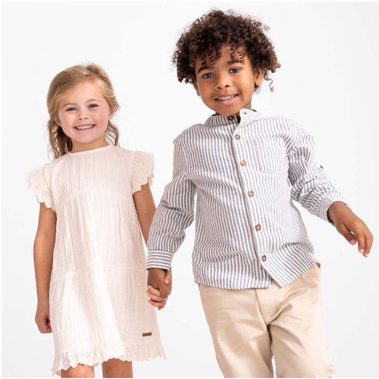 Prénatal Blouse - Kinderkleding Jongens - Blouse Jongens - 80% katoen - 20% linnen - Dark Milky Blue - Maat 98