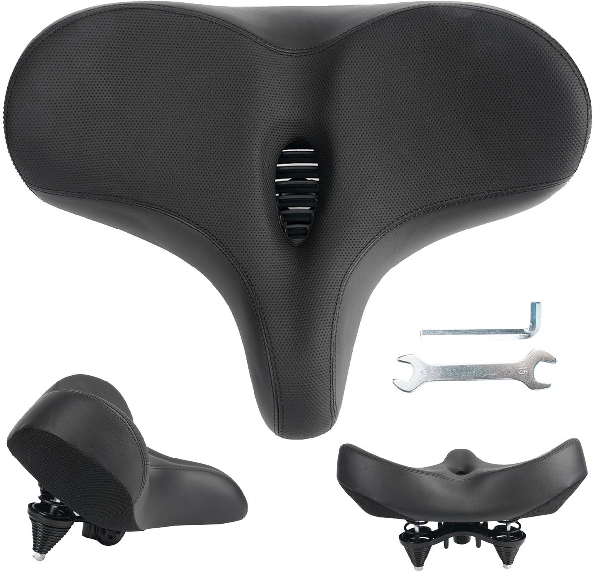 Comfort Fietszadel Breed - Zadel met Spiraalvering en Ventilatie Opening - Ergonomisch Fietszadel met Dikke Vulling - Voor Dames en Heren