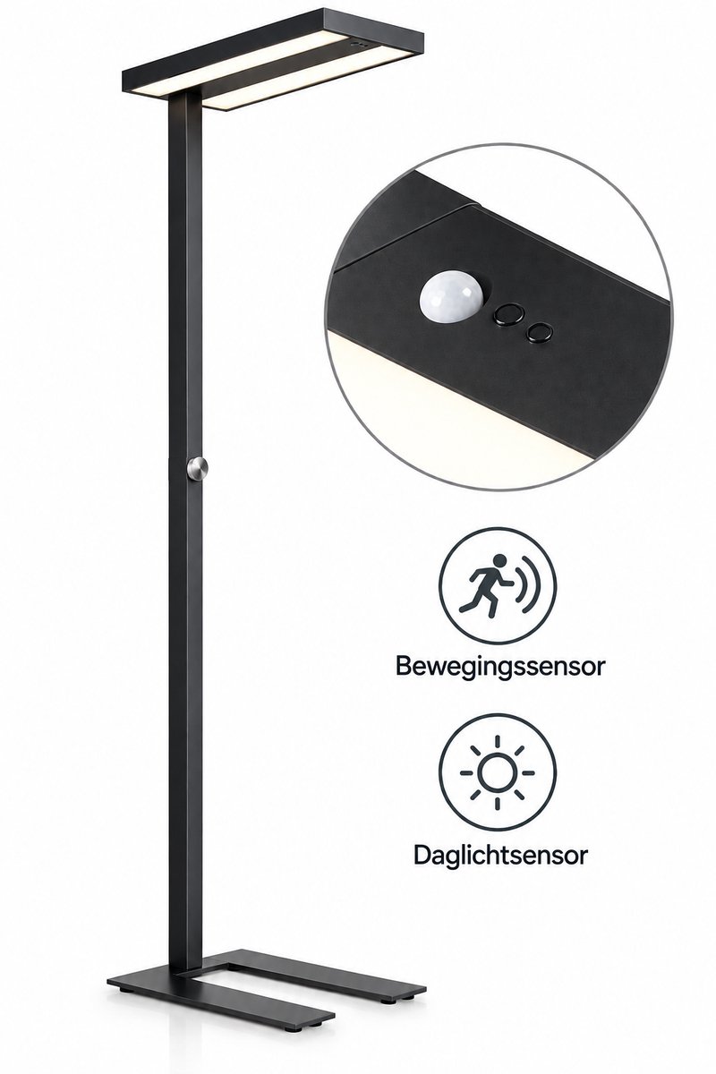 Design Vloerlamp Zwart met sensor – Speciaal voor Bureau & Kantoor – Dimbaar neutraal wit licht