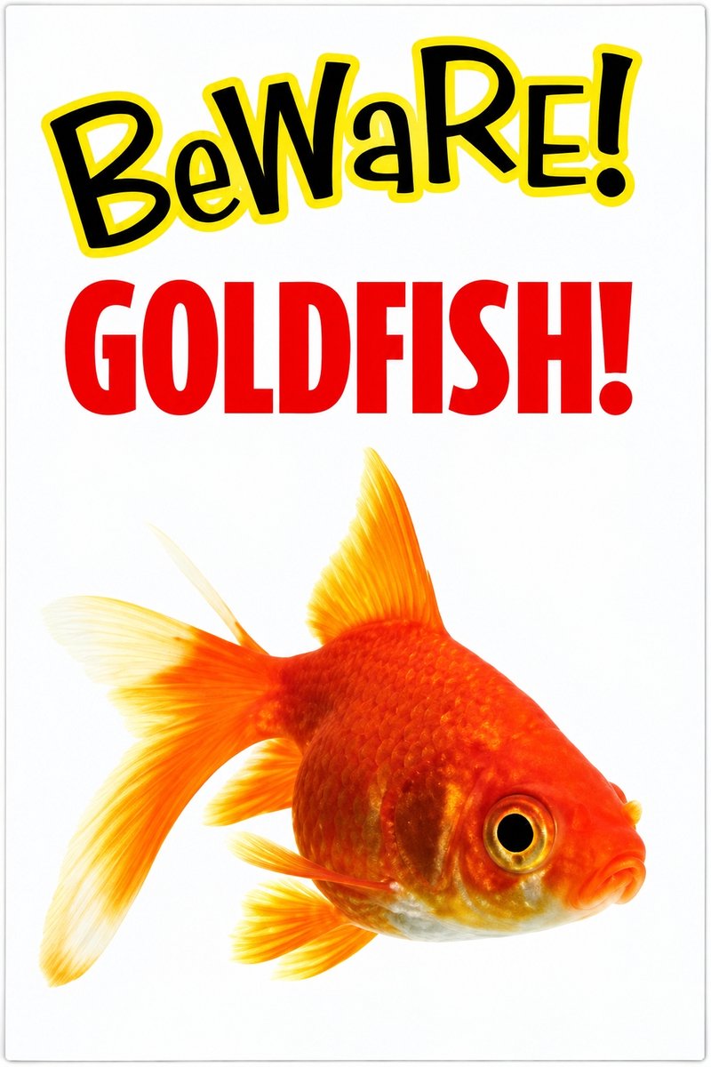 Waakbord "Beware! Goldfish!" kunststof