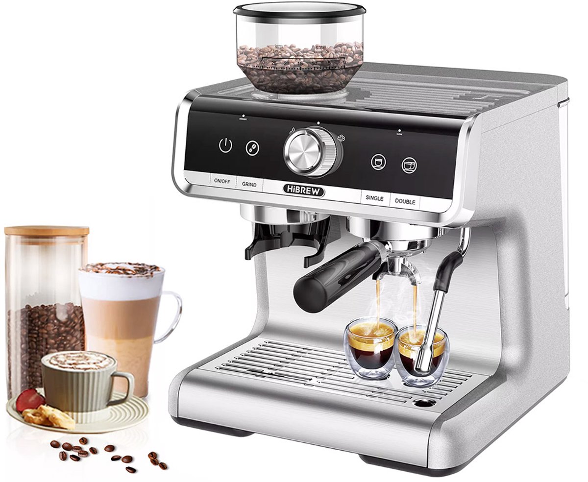 HiBREW H7 1550W koffiezetapparaat, 19bar 2,8L watercapaciteit koffiezetapparaat met latte cup poeder sabotage elektronische weegschaal