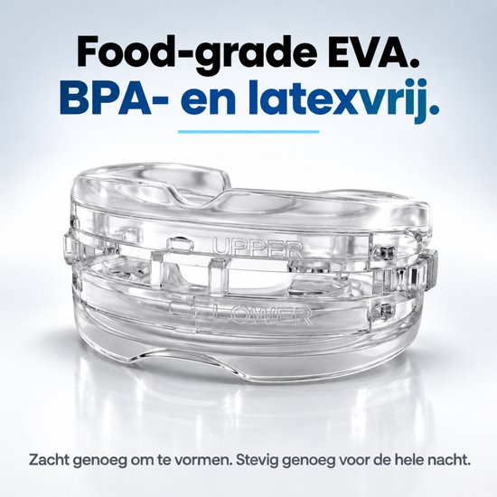 Transparante snurkbeugel van food-grade EVA, BPA- en latexvrij.