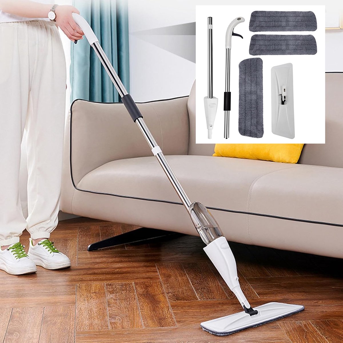 Spray Mop - Alles-In-één Dweilsysteem - Vloerwisser met Spray - Dweilset - Incl. 3 Microvezel Reinigingspads - 360° Draaibare Kop - 350 ml Waterreservoir - Nat & droog - Voor Harde Vloeren – foto 5