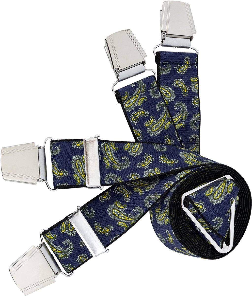 LINDENMANN heren bretels met extra sterke clips X-vorm - marine paisley