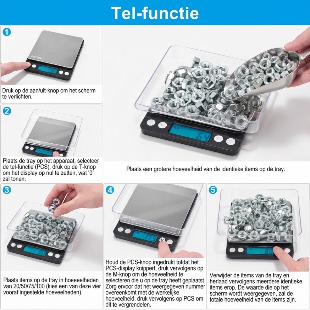 SP® Keuken Weegschaal - Keukenweegschaal - Keukenweegschaal Digitaal - Zilver - 13cm x 3cm x 16cm