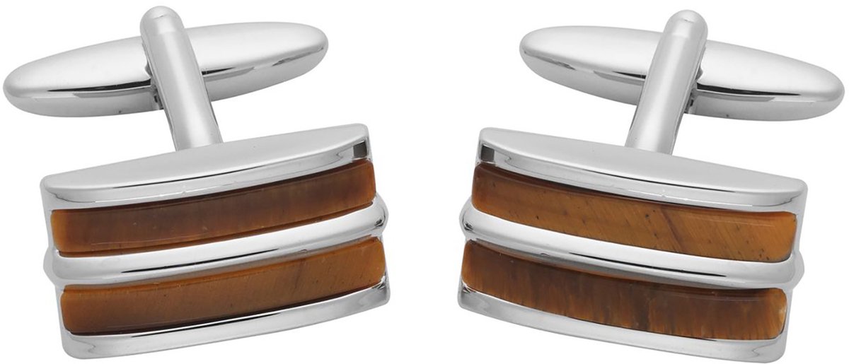LINDENMANN heren manchetknopen tiger eye - zilverkleurig