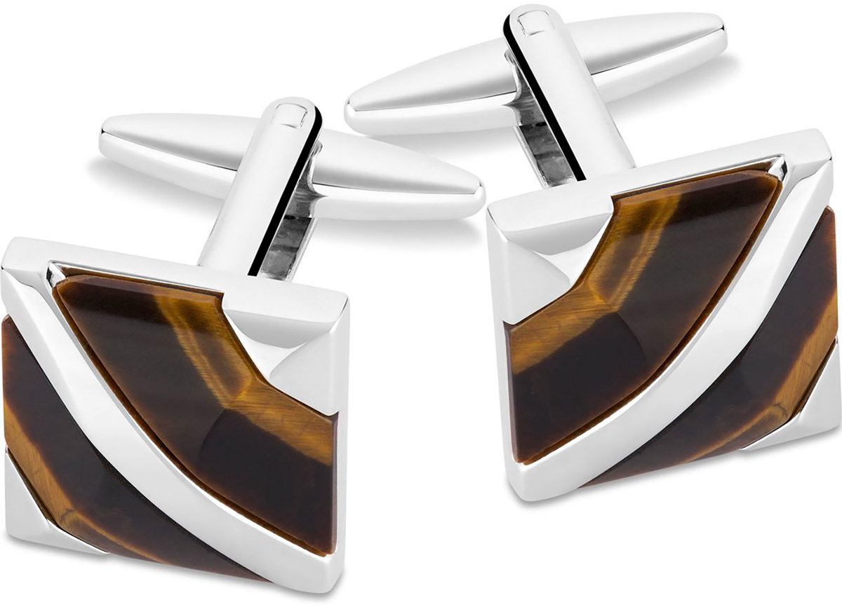 LINDENMANN heren manchetknopen tiger eye - zilverkleurig