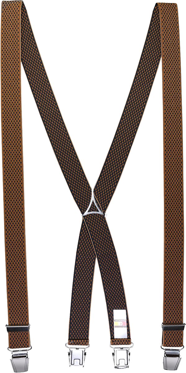 LINDENMANN heren bretels met extra sterke clips X-vorm - cognac dessin