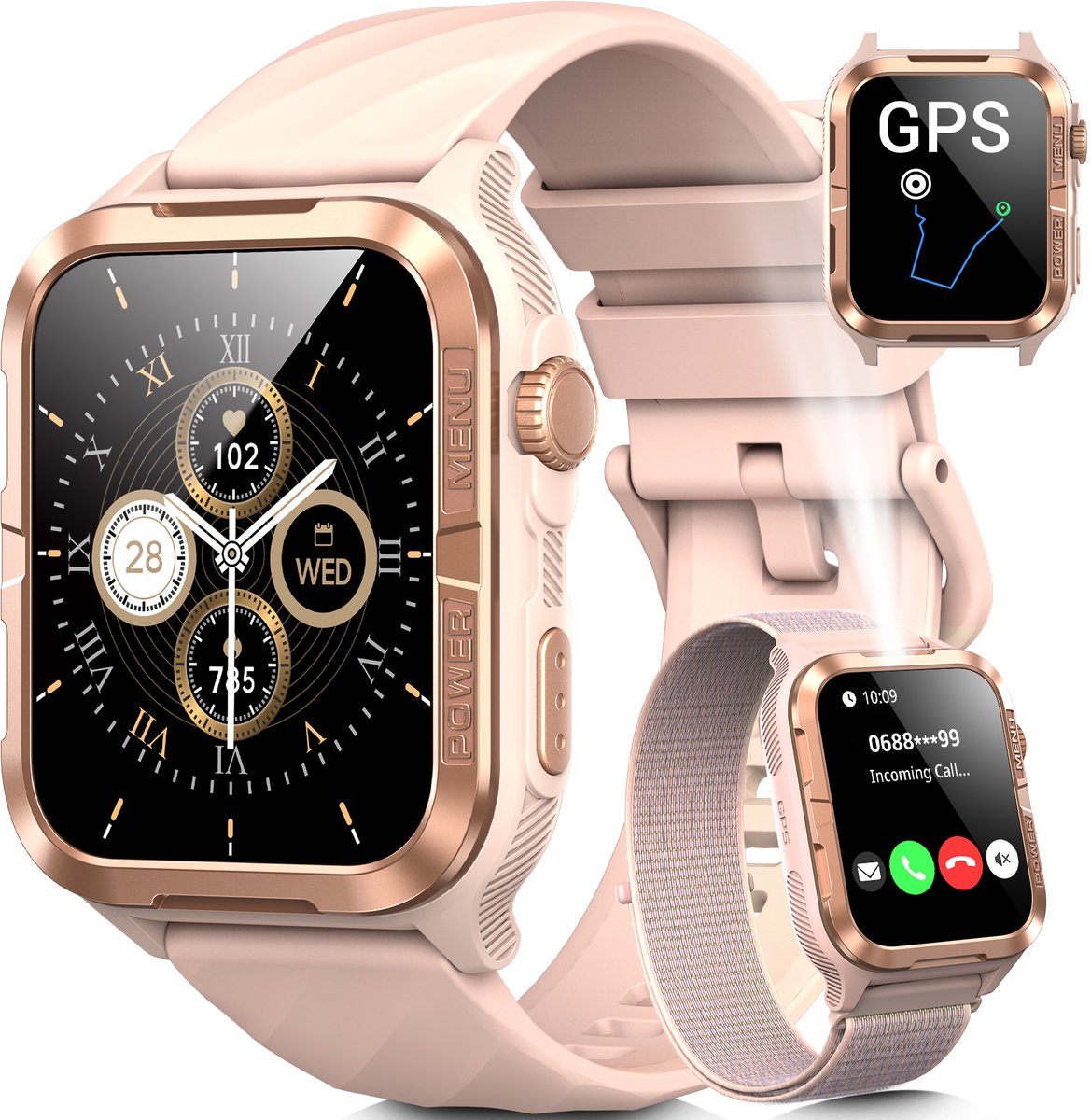 Blackview Outdoor Smartwatch Dames & Heren - W10Pro - GPS Outdoor Sports Positioning Watch - Sporthorloge - Horloge Dames - Hartslagmeter - Slaapmonitor - Saturatiemeter – Bloeddrukmeter - Bluetooth Bellen - 600 mAh - Android/iOS - Roze