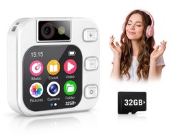 Draagbare MP4-Speler - Mini Bodycam - Multifunctionele Mini Camera - met Roterende Lens - Inclusief 32GB Geheugenkaart - 1080P Full HD Bodycam- met Touchscreen - Touchscreen - 180 Graden Kantelbare Lens - E-Book Sorteersysteem - Wit
