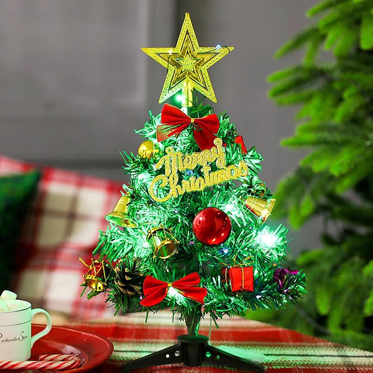 Mini kerstboom 30 cm – Kerstboom met LED-verlichting voor op tafel – Kerstversiering – Kunstkerstboom – Woondecoratie
