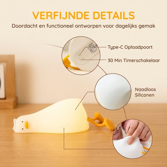 Nachtlampje - TENZHVXI® - Voor baby's - Warm licht - Zachte siliconen - BPA-vrij - 3 helderheidsniveaus - Aanraakbediening - Oplaadbaar via USB-C - Timer - Telefoonhouder - 1200 mAh - Ideaal als decoratie en voor borstvoeding - Wit van TENZHVXI — afbeelding 3