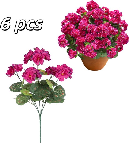 Set van 6 boeketten - kunsthortensia's - UV-bestendig ontwerp - kunstrozen - kunsthortensia - 22 × 35 cm - geschikt voor tuin-, balkon- en terrasdecoratie - roodroze