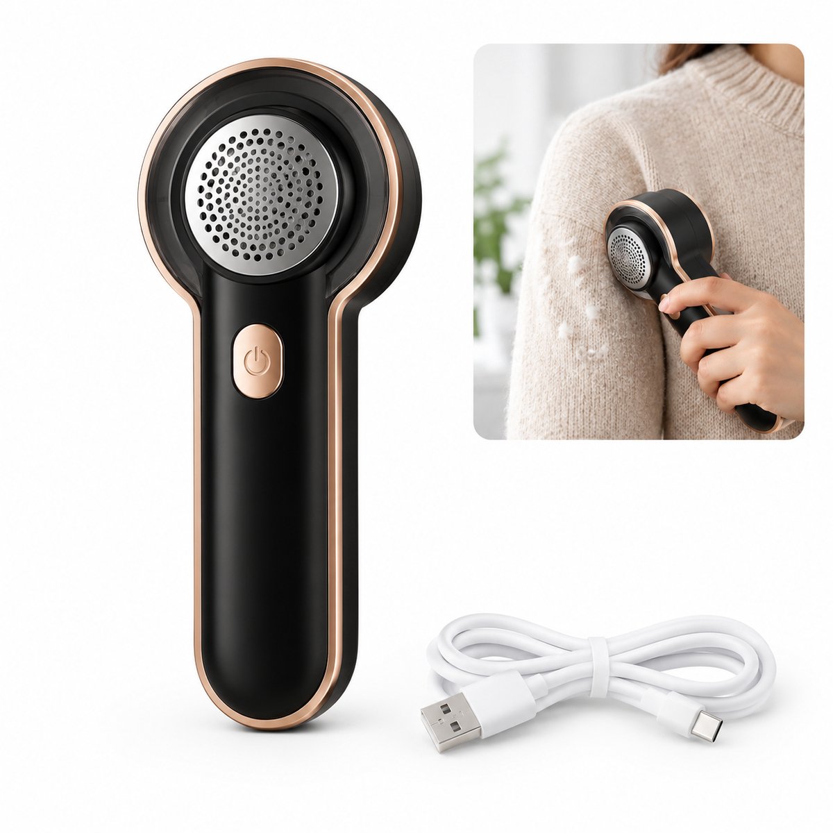 Elektrische Pluizenverwijderaar - 6 Mesjes - USB Oplaadbaar - Groot Scheeroppervlak - voor Kleding & Meubels - Zwart