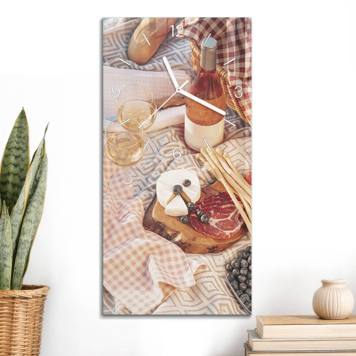 ArtPrintCave Beige Glazen Klok - 30x60 cm - Rechthoekige Wandklok - Zomerfeest Wandklok Keuken - Bloemen En Planten Unieke Klok - Witte Klokwijzers