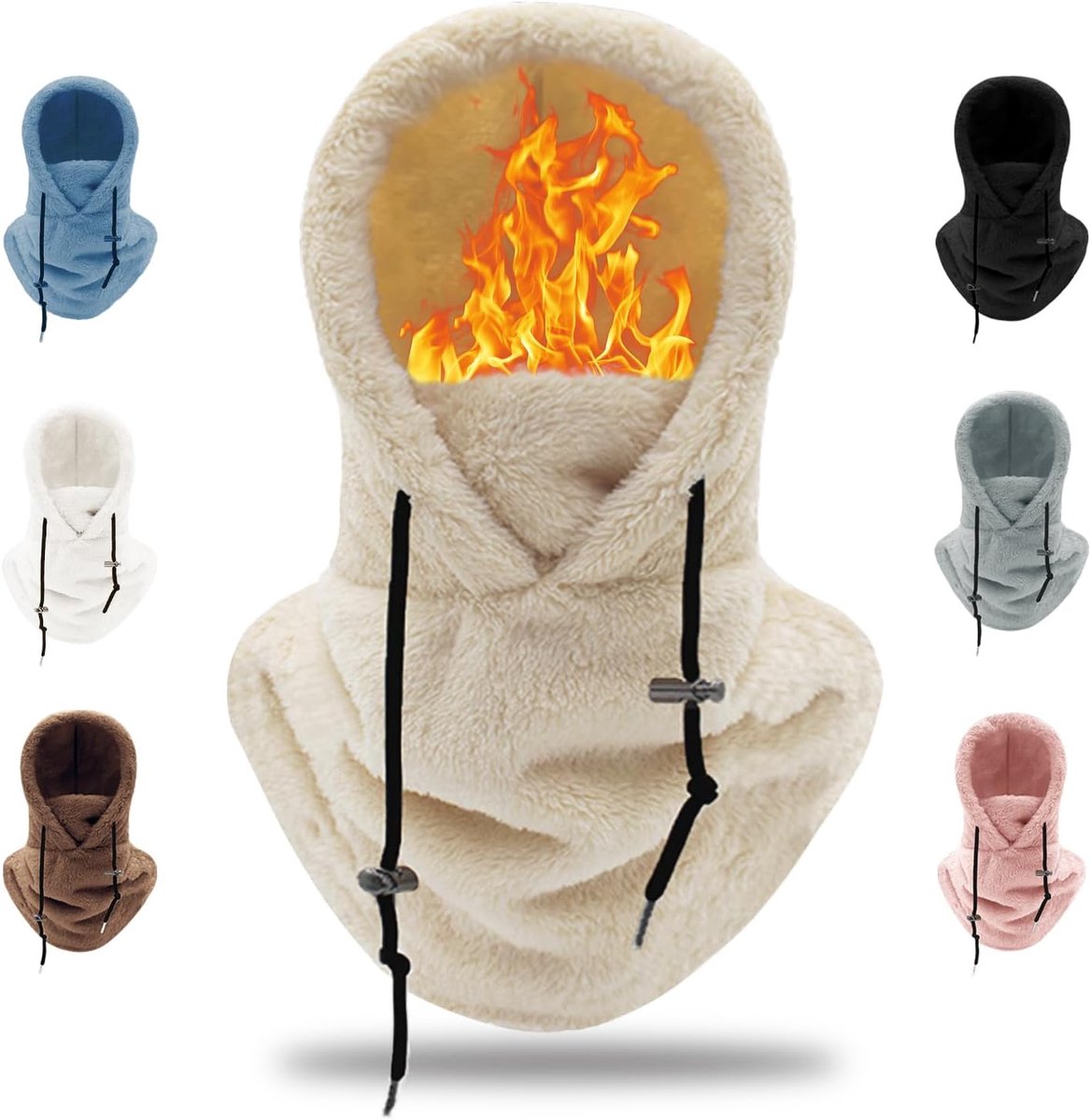 Bivakmuts voor de winter, thermische muts, gevoerd met fleece, skisjaal met kap, winddicht en warm, voor outdooractiviteiten