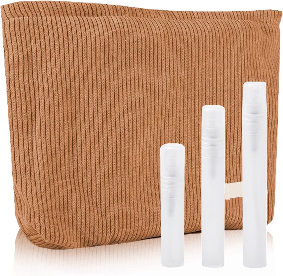 Case voor dames en heren, geribbeld fluweel, met 3 houders voor reizen, multifunctioneel, voor dames, make-uptas, make-uptas, voor op reis, outdoor, bruin, Bruin