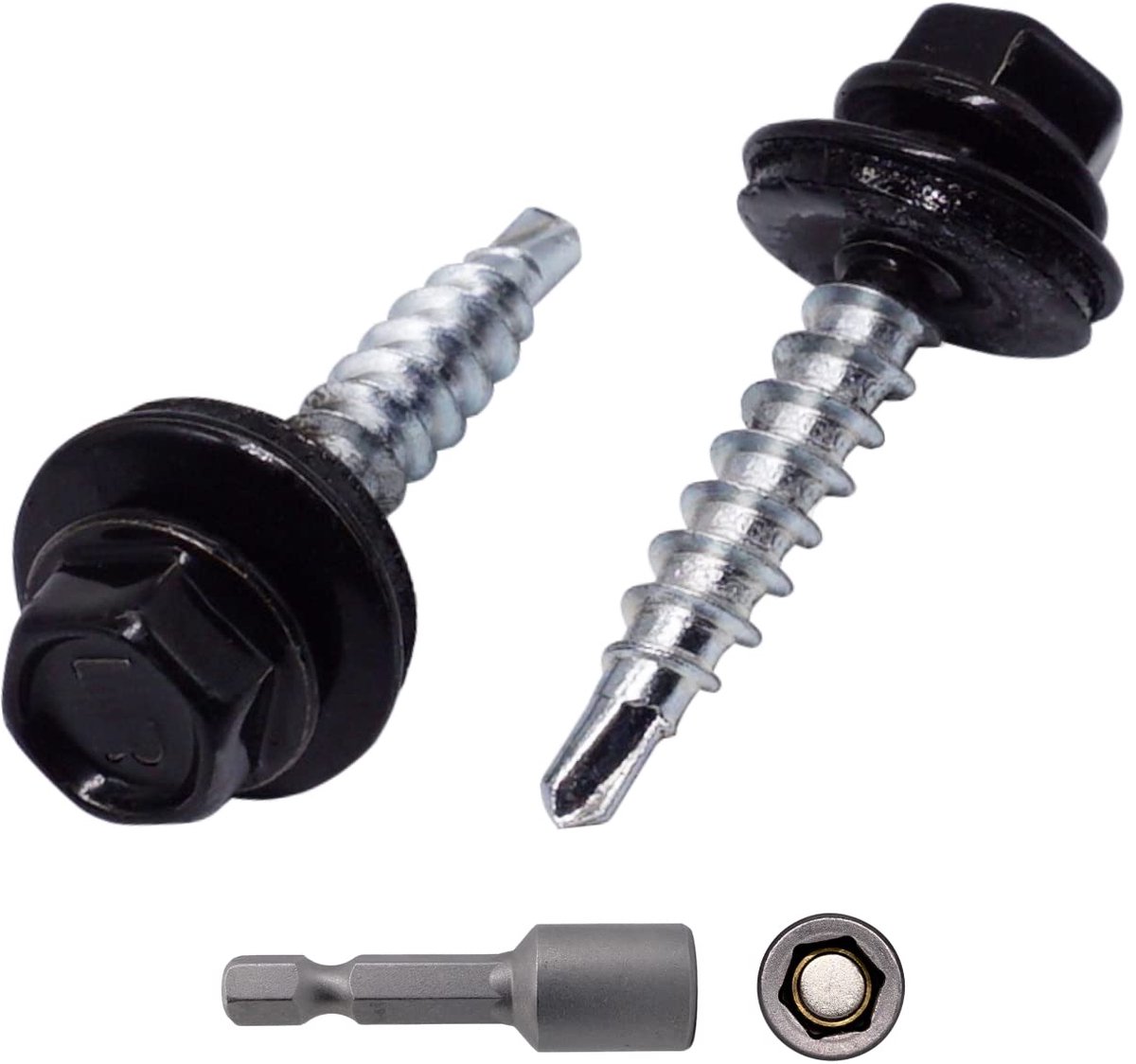 (Pack van 20 stuks) Metalen dakschroeven, 4,8 x 35 mm geschilderde zelfborende schroeven met EPDM-ringen, plaatwerk zeskantschroef (20, Jet Black RAL 9005)