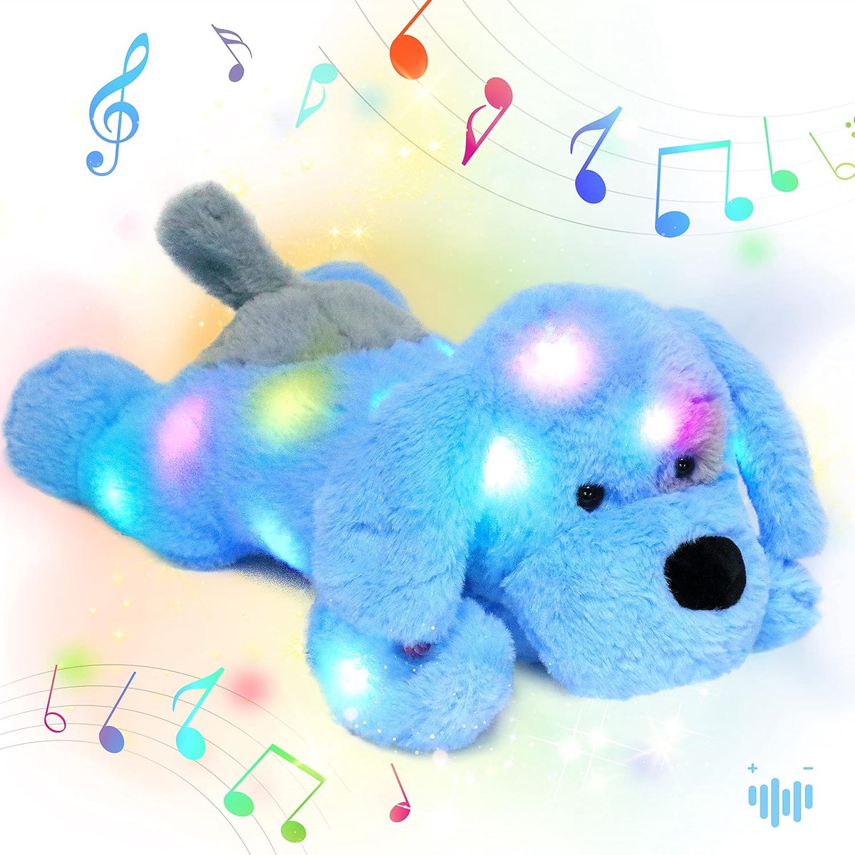 Led Muzikale Knuffelhond Die Oplicht En Zingt, Pluche Hond Met Instelbaar Volume, Slaapliedje, Geanimeerd, Kalmerend, Verjaardagsfeestje Voor Kinderen, Peutermeisjes, Blauw, 43 cm