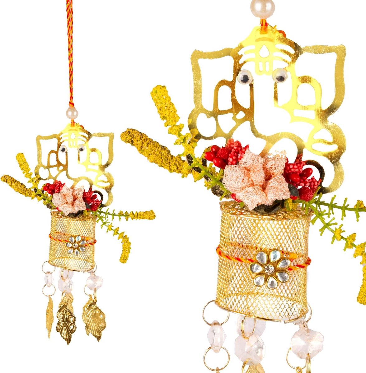 Set of 2 Lord Ganesh Shubh Labh Ganpati Hanging For Home wall decor festival Decoration Traditional Door Hanging Temple Decor New Year Return Gifts