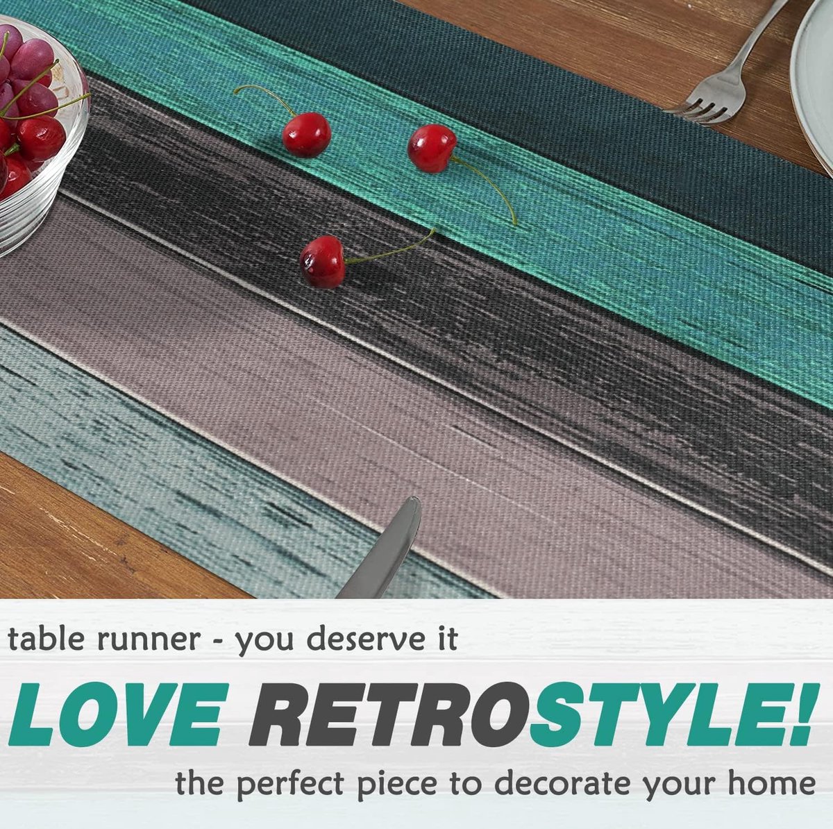Tafelloper Lente, modern, woonkamer, tafelmatten, groen, blauwgroen, grijs, placemats voor eettafel, feest, bruiloft, linnen, 40 x 140 cm, blauw, houtlook, landelijke stijl