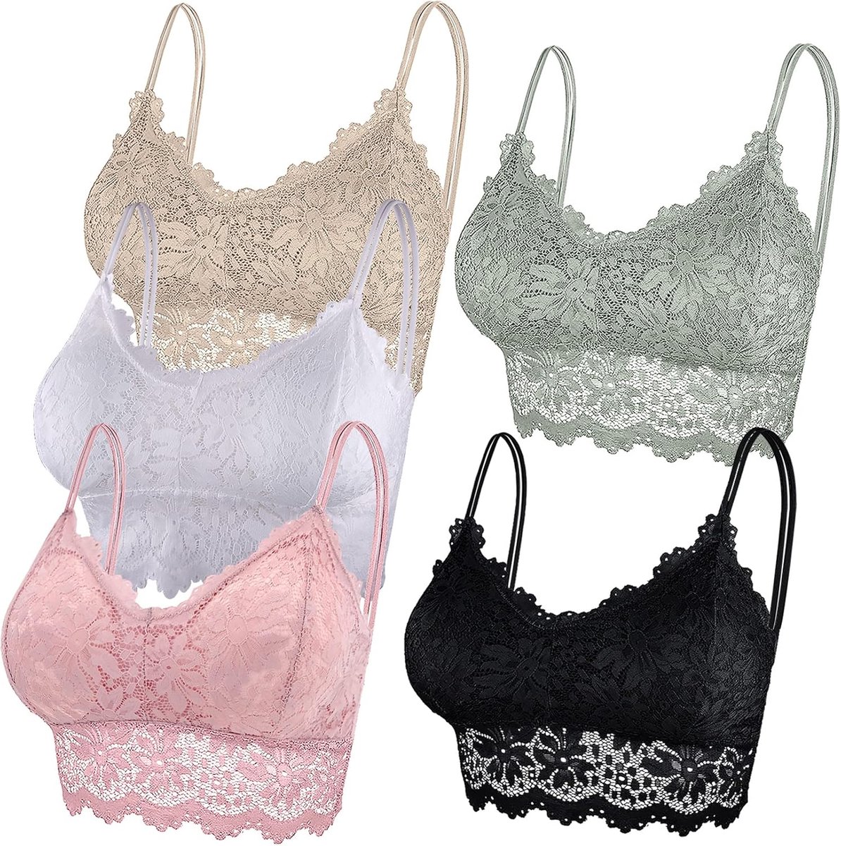 Kanten bralettes voor vrouwen, 5 stuks, gewatteerde bandeau-beha
