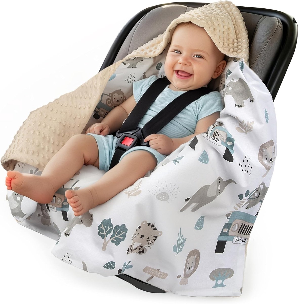 Partners Baby Carrier Wrap Blanket All-Season Blanket Universal 85x85 cm voor Kinderwagens Buggy's en Autostoeltjes Knuffeldeken (Mint Zoo)