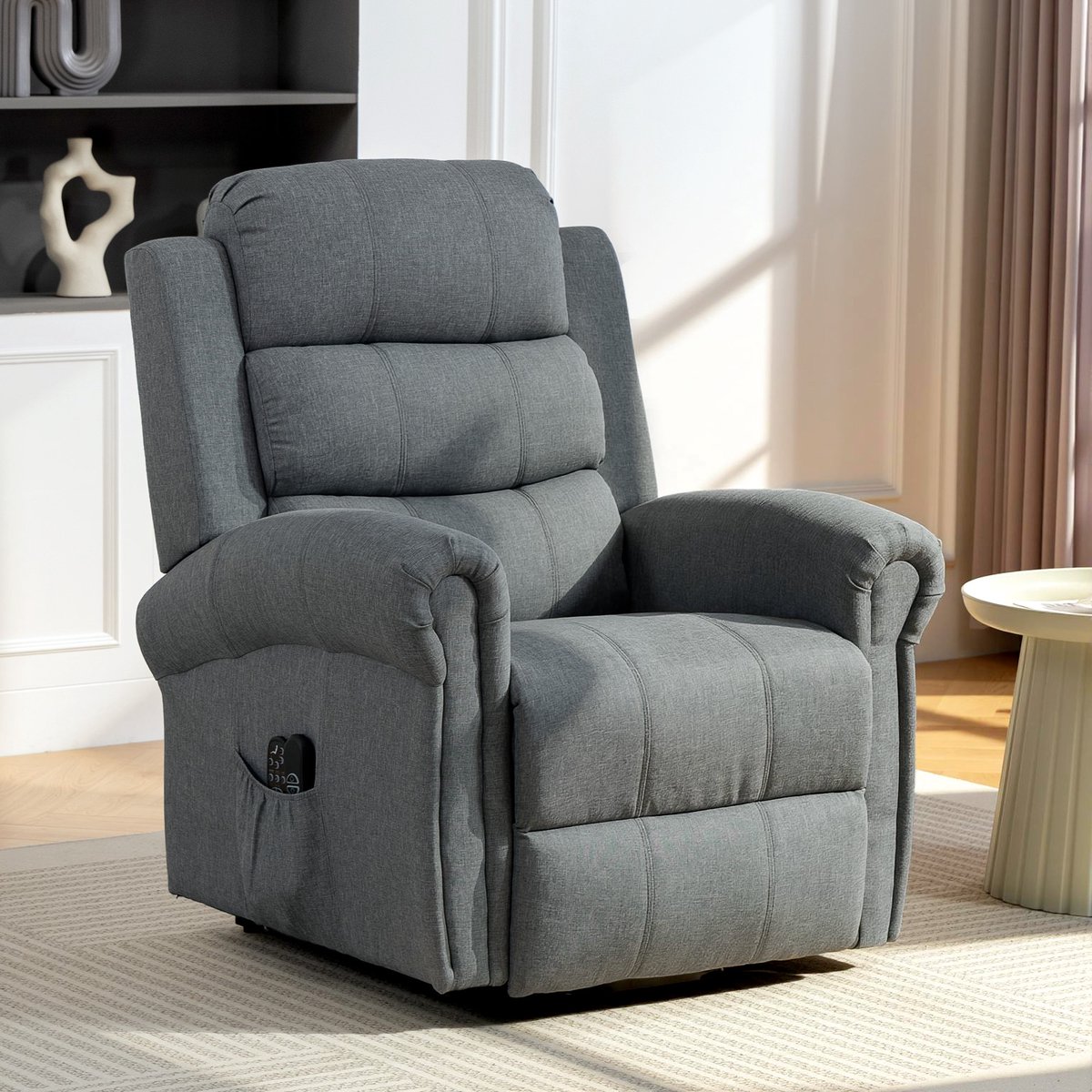 Elektrische Sta-op Stoel met Massage & Warmte, Uitschuifbare Voetensteun, USB, Zijzakken, Verstelbare Bank voor Woonkamer en Slaapkamer,87 x 87,5 x 108 cm, grijs – foto 7