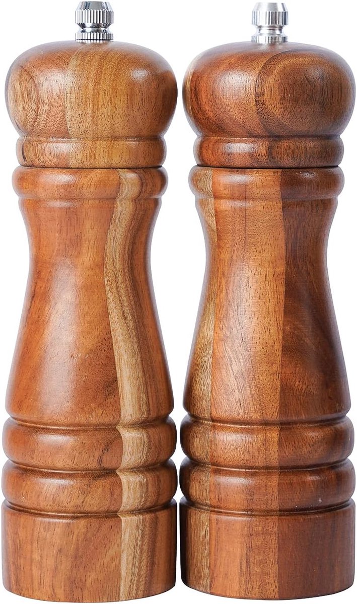 Pepermolen en Zoutmolen, Harde & Verstelbare Keramische Molen, Acaciahout, 16,5 cm Hoogte