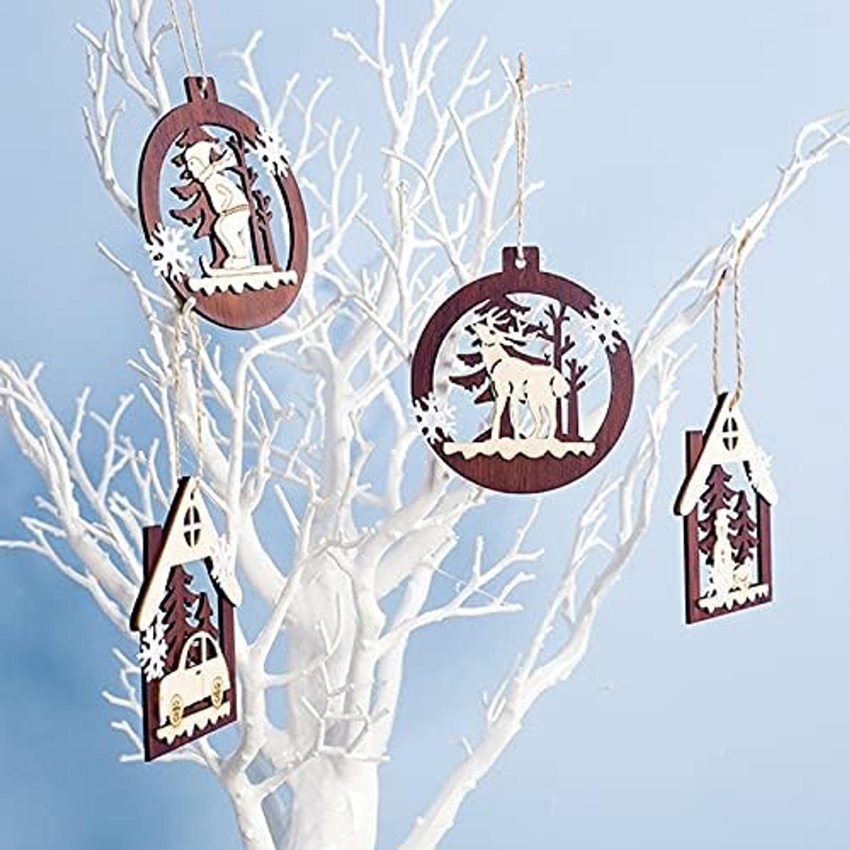 Kunstkerstboom 1pc 2D 3D Kerst Ornament Houten Hangende Hangers Star Xmas Tree Bell Kerstversiering for Home Party Nieuwjaar Navidad (Color : Yellow)