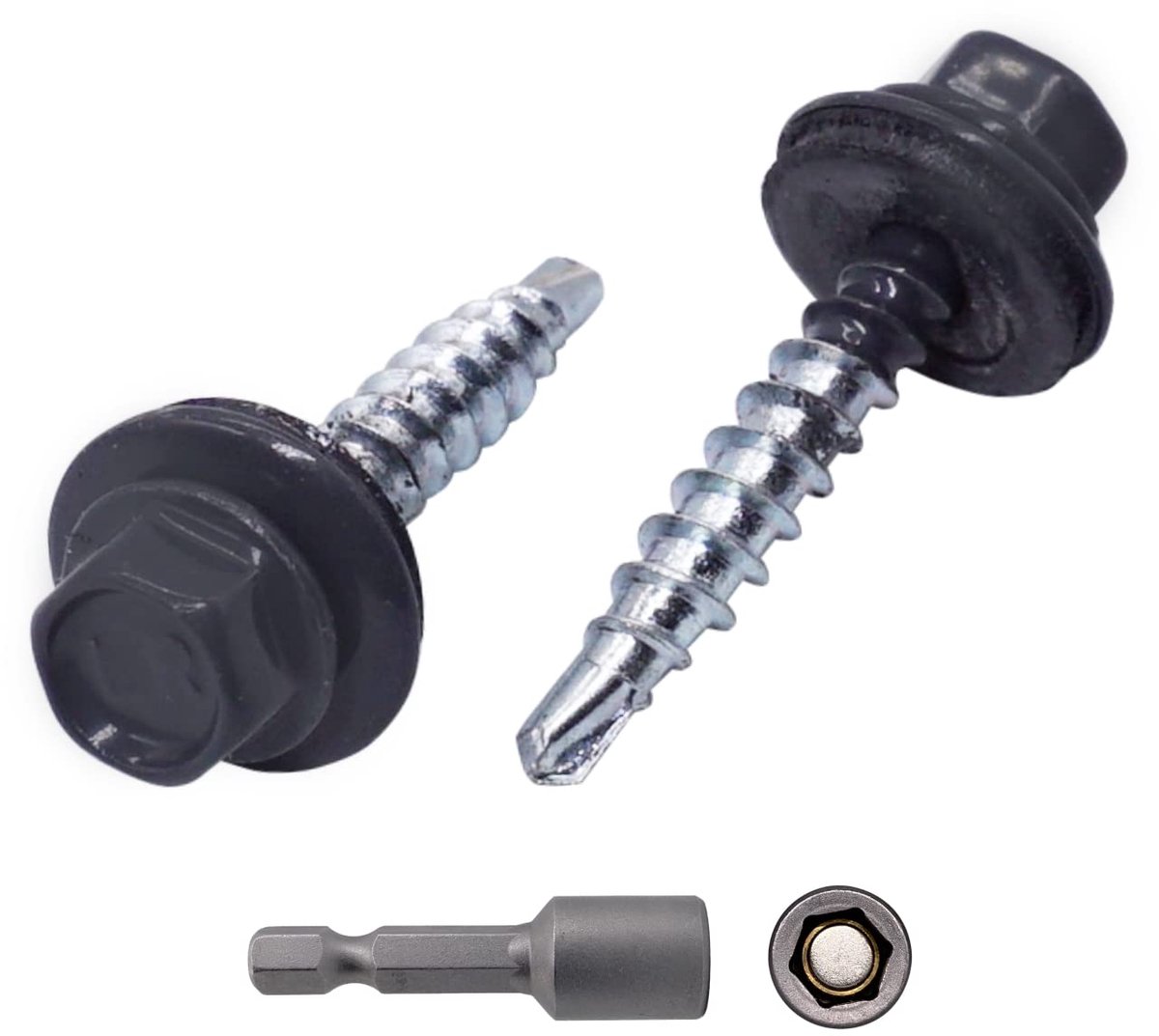 (Pack van 25 stuks) Metalen dakschroeven, 4,8 x 28 mm geschilderde zelfborende schroeven met EPDM-ringen, plaatwerk zeskantschroef (25, grafietgrijs RAL 7024)