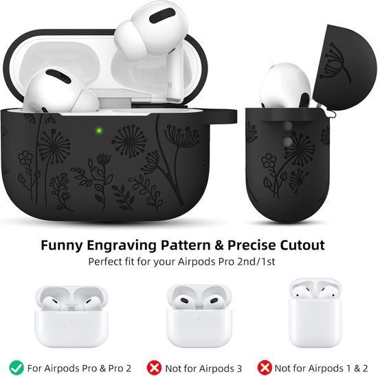 Gegraveerde hoes, compatibel met AirPods Pro 2, hoes 2022, siliconen stootvaste beschermhoes, compatibel met Apple AirPods Pro 2nd/1e generatie, met karabijnhaak [front-led zichtbaar], zwart — afbeelding 2