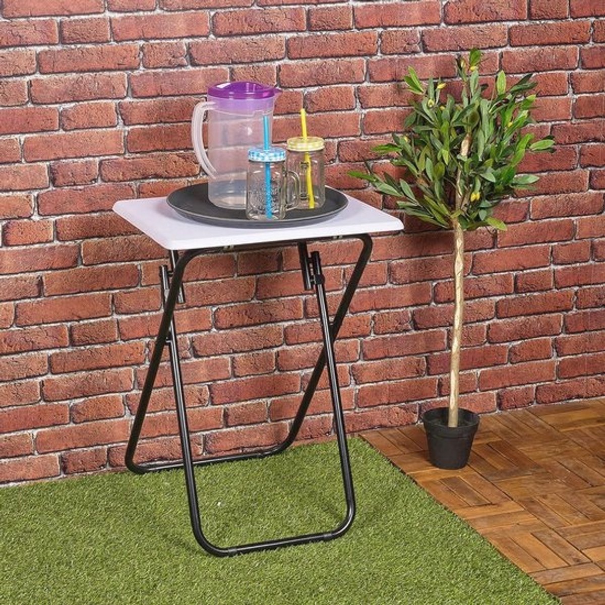 Opvouwbare Zijtafel met Metalen Poten voor Binnen en Buiten