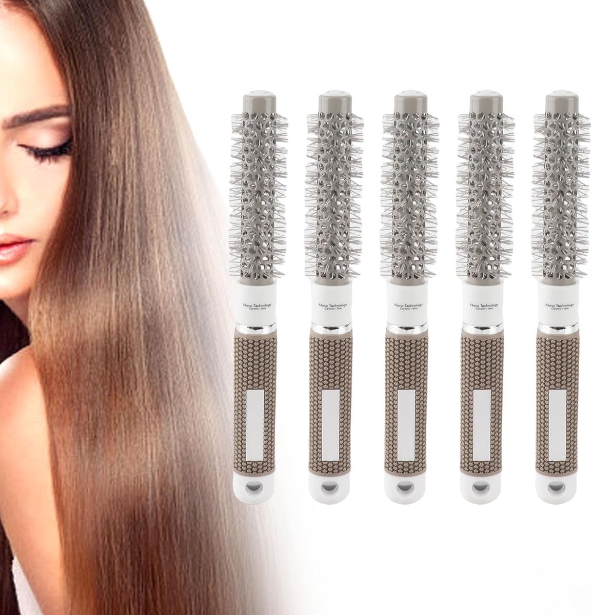 Borstel kleine ronde haarborstel voor vrouwen en mannen keramische ronde haarborstel met nylon haren nat droog haar (19#)