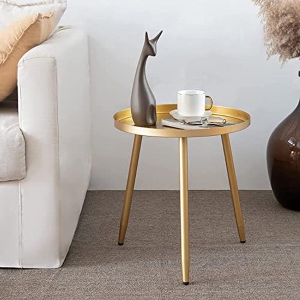Ronde Metaal Bijzettafel voor Woonkamer en Kleine Ruimtes in Goud